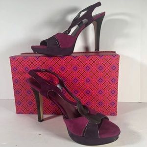 Nine West Womens Pure Love Sandal Ultra High Heel Burgundy Brown Color Block 9 M